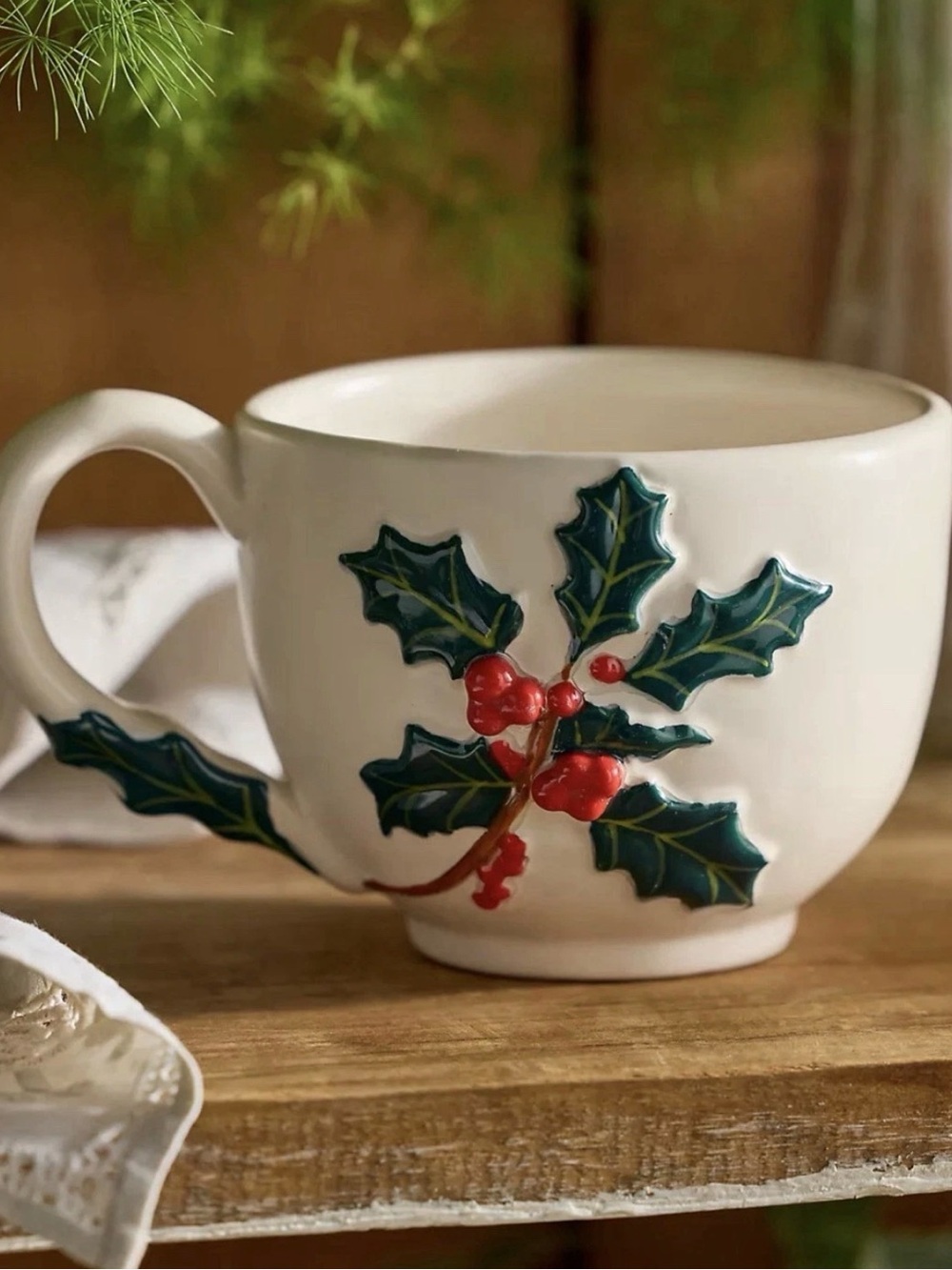 NEW Anthropologie X Terrain Flower of the Month Stoneware Mug, December Holly
